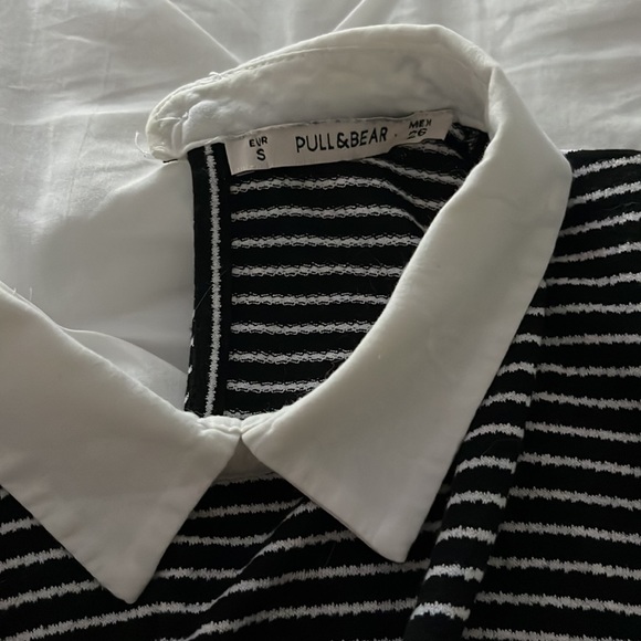 PULL & BEAR COLLAR STRIPE MINI DRESS (Small) - Picture 2 of 2